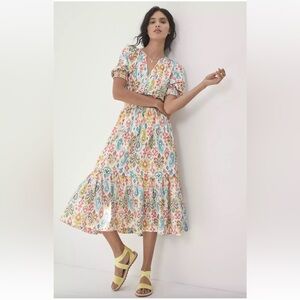 Anthropologie Felipa Ikat Printed Midi Dress Size Small Pockets Boho